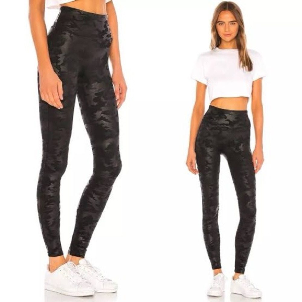 SPANX Black Faux Leather Camo High-Rise Leggings